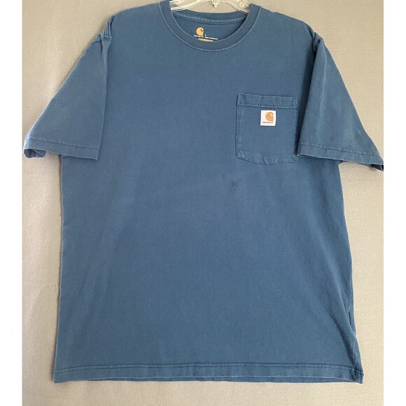 Carhartt Shirt Mens Large Blue Original Fit Heavyweight Pocket Short Sleeve Work - Picture 3 of 11
